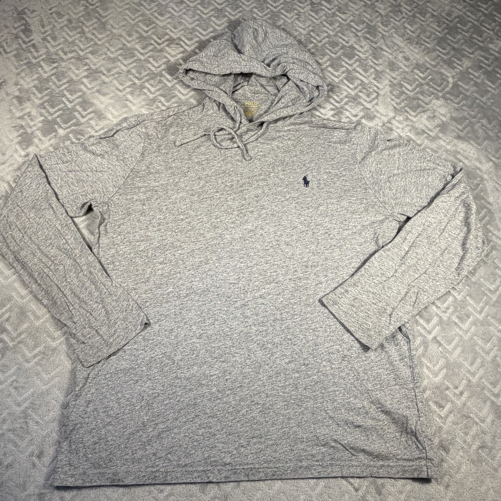Polo Ralph Lauren Hoodie Mens M Lightweight Jersey Pullover Grey Heather Logo